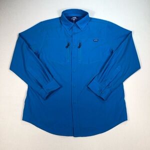 Aftco Shirt Mens L Blue AFTech Perforated Vented Pocket Mesh Fishing Long Sleeve